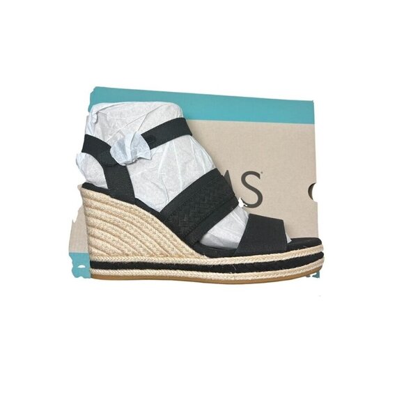 Toms Womens Black Triple Band Peep Toe Ankle Straps Wedge Sandals Sz 10 New - Picture 5 of 11